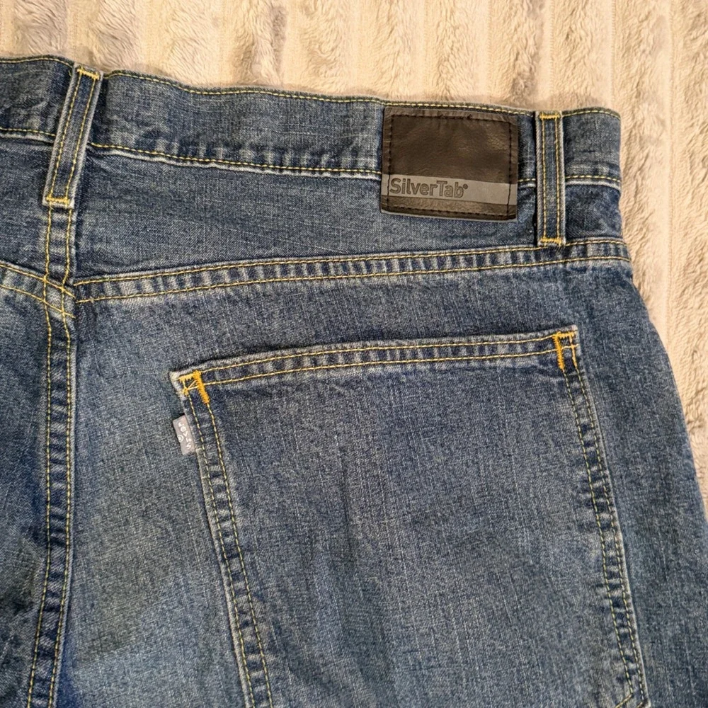 Levis SilverTab Baggy Jeans Mens 42x32 Blue Medium Wash Relaxed Wide Leg Denim